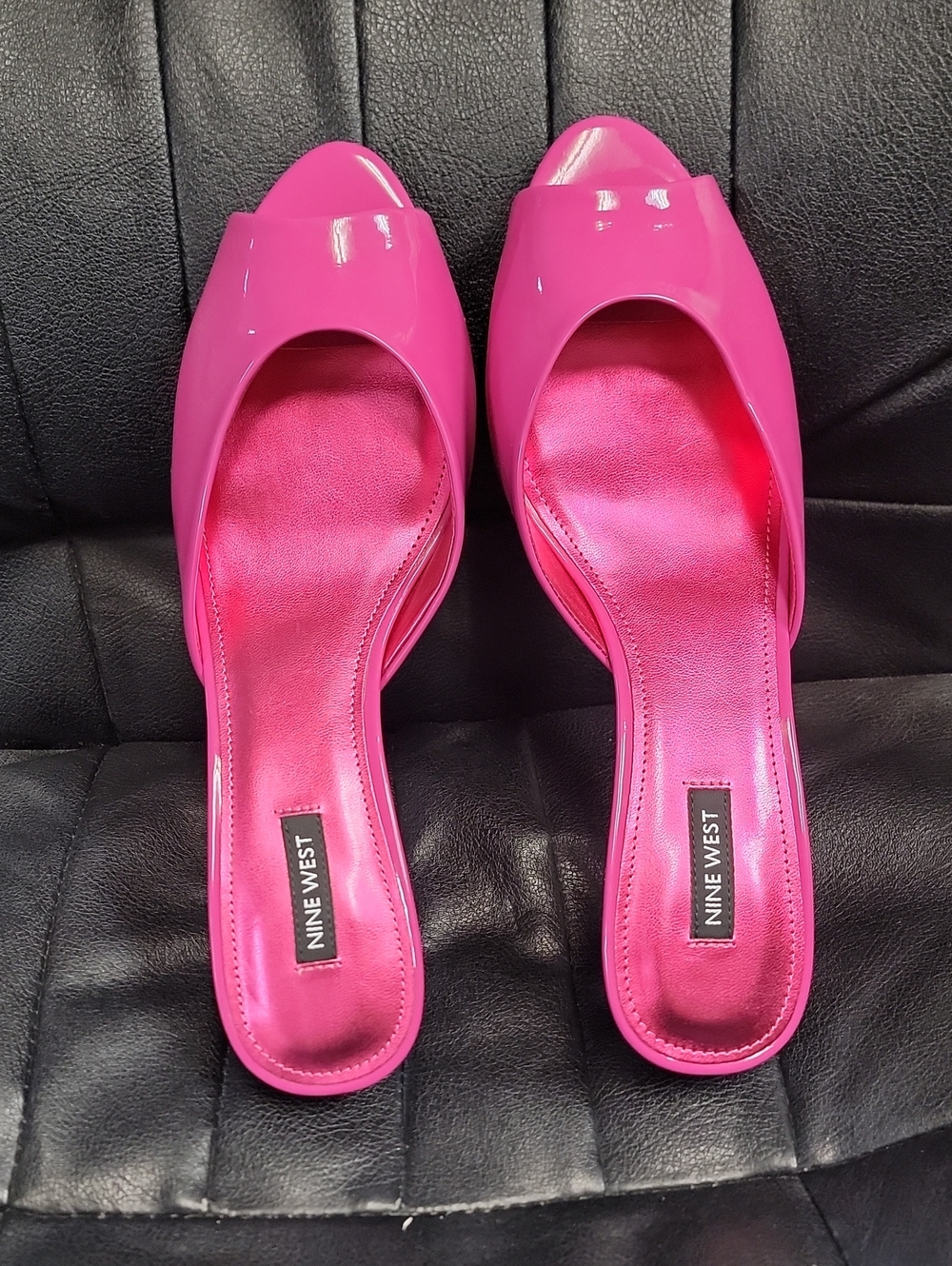 Nine West Bright Pink Patent Open-Toe Slide Mules